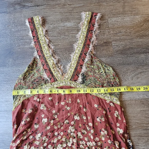 Free People East Willow Trapeze Slip Boho Mini Dress Bohemian Paisley Womens M - Picture 11 of 13